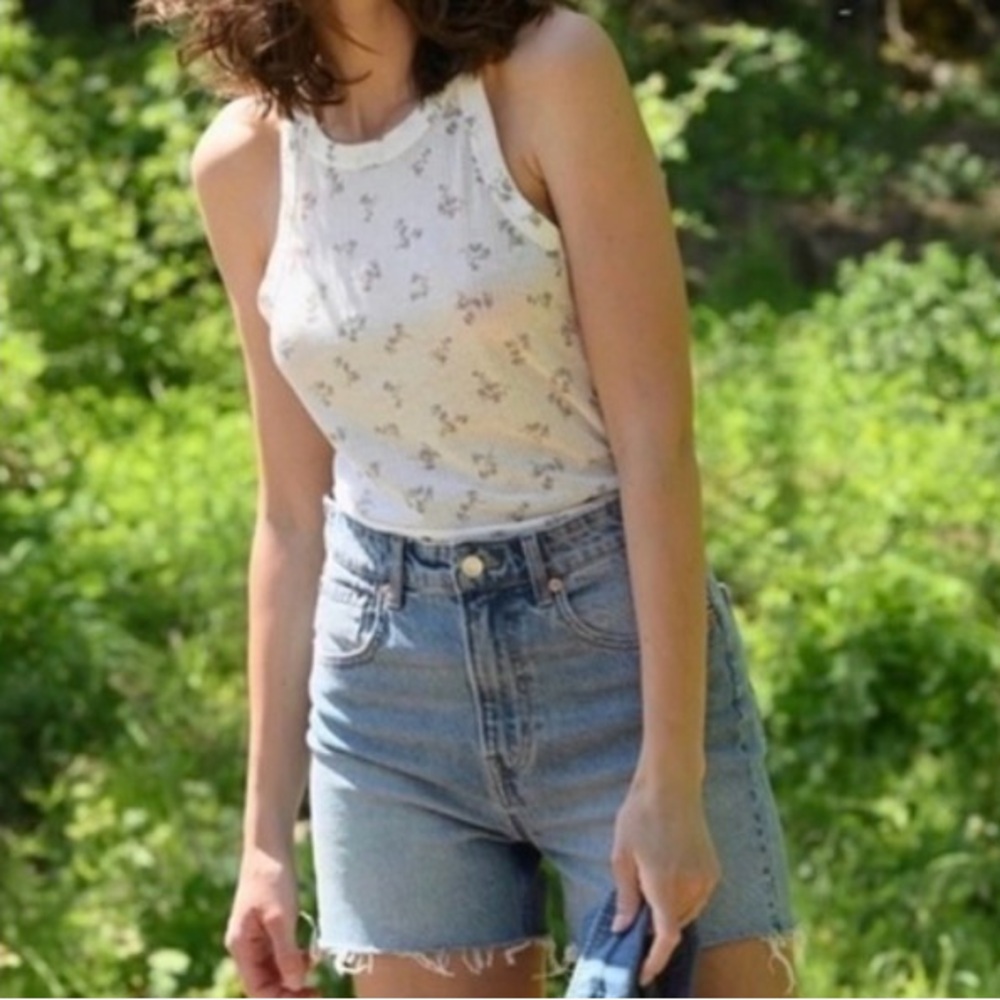 Brock Collection x HM White Floral Ribbed Racer Tank Tee